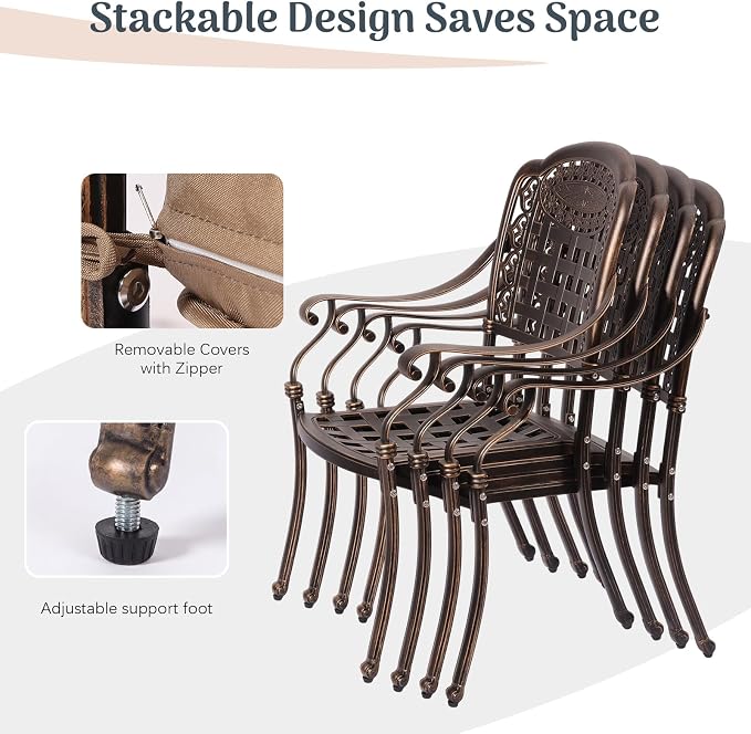 Redlife 9-Piece Cast Aluminum Outdoor Dining Set, 86" Oval Patio Table with Umbrella Hole, 8 Stackable Chairs with Cushion, Lattice Backrest, Waterproof Patio Furniture Set for Deck, Backyard
