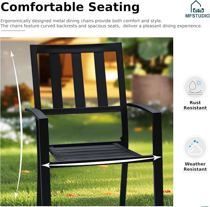 MFSTUDIO Outdoor Dining Set for 6, Patio Table and Chairs Set with Umbrella Hole, 7 Piece Metal Patio Dining Set for Deck Backyard Poolside Garden