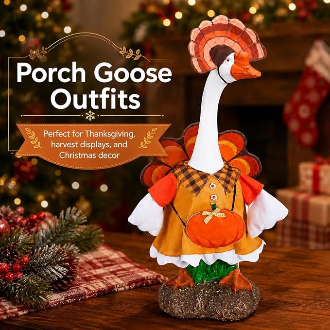 STONESTAR Fall Porch Goose Outfits Turkey Pumpkin Goose Costume for 23" Lawn Geese Statue, Autumn Goose Clothes with Hat for Outdoor Yard Patio Garden Thanksgiving Party Decor