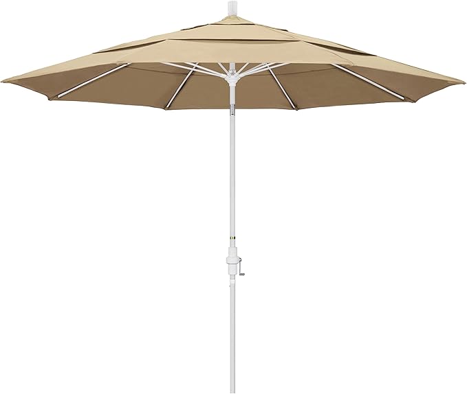 California Umbrella 11' Rd. Fiberglass Rib Patio Umbrella, Crank Lift, Collar Tilt, White Pole, Beige (GSCUF118170-SA22-DWV)