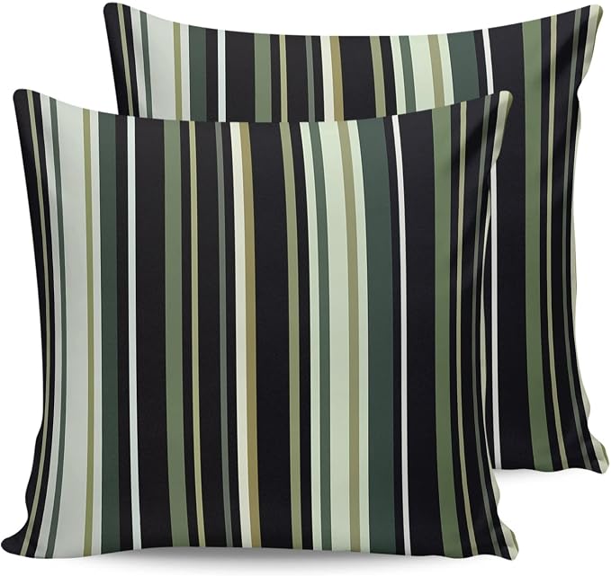 Outdoor Waterproof Pillow Covers for Patio Simple Stripe Decorative Throw Pillow Cover Black And Green Geometric Pattern Pillowcases Set of 2 Cushion Case for Sofa Couch Chair Home Decor 20x20 inch