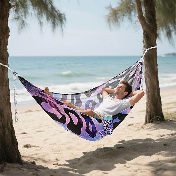Leopard Print 330lb Capacity Outdoor Hammocks with Tree Straps Cloth Hammock for Outside Patio Backyard Poolside hamacas para Deck
