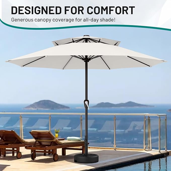 AreShark 12ft 2 Tiers Patio Umbrella - Outdoor Umbrella Waterproof UV Protection, Market Table Umbrella w/ 8 Sturdy Ribs&Crank for Pool, Porch, Garden(Ivory)