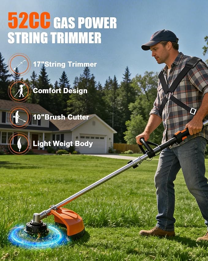 NEO-TEC 52CC 5 in 1 Gas Powered Weed Wacker, 2-Stroke Multi Functional Trimming Tools, Gas String Trimmer, Hedge Trimmer, Brush Cutter, Pole Saw Chainsaw Pruner with 31.5" Extension Pole