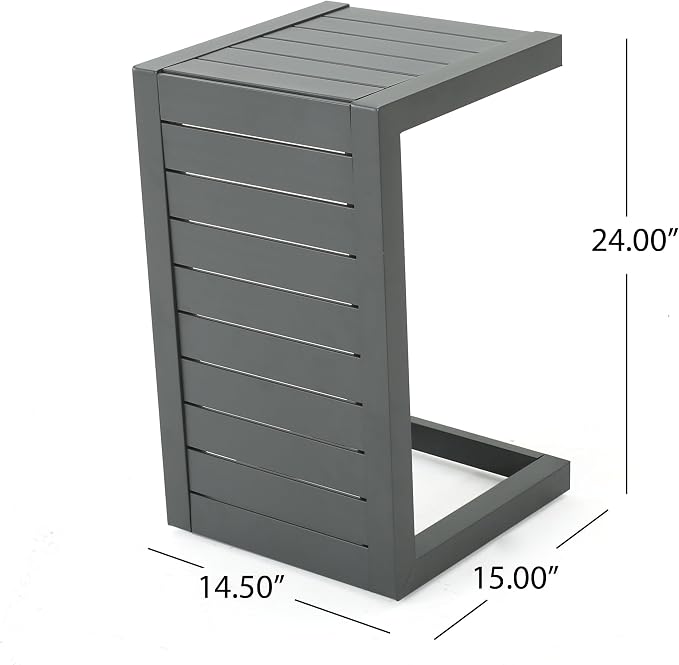 24" H Aluminium Gray Patio Side Table, Small C-Shaped Outdoor Patio Table Coffee Table for Patio, Garden or Balcony