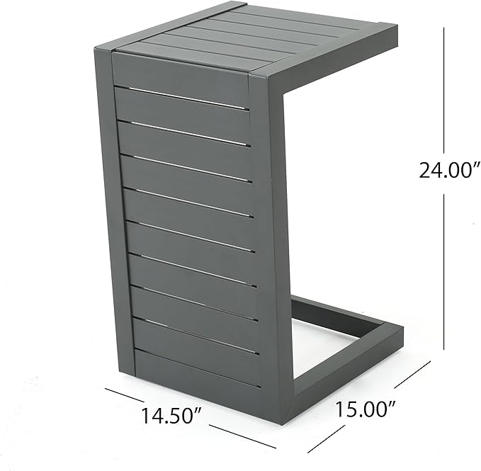 Aluminum C-Shaped Side Table for Outdoor Patio, 14.5W x 15D x 24H, Grey