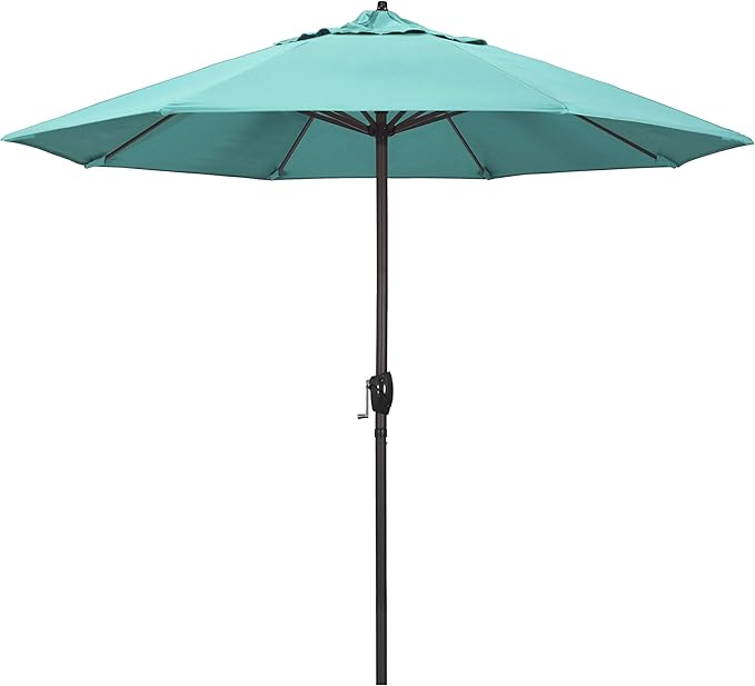 California Umbrella 12-Year Protection 9-Ft Outdoor Patio Umbrella, Sunbrella Fade-Resistant Acrylic Fabric, Auto Tilt and Crank, Heavy-Duty Aluminum Frame/Reinforced Ribs, Bronze Pole, Aruba