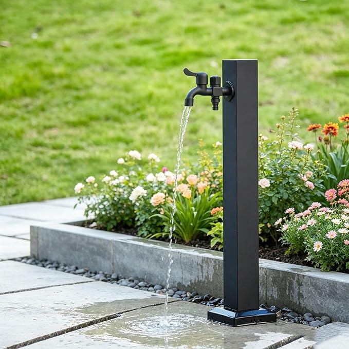 304 Stainless Steel Vertical Garden Water Column, Decorative Feature Fountain Water Dispenser Hydrant, Frost Free Outdoor Faucet(Black B,60cm/23.6in)