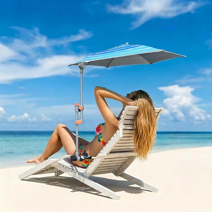LOTTAFUN Chair Umbrella with Clamp Adjustable Umbrella UPF 50+ with Universal Clamp for Beach Chair, Golf Cart, Wheelchair, Stroller, Bleacher, Patio,Camping cart,Baby stroller