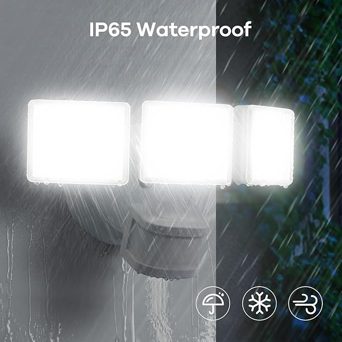 OREiN 42W 6500LM Motion Sensor Outdoor Flood Light, Hardwired LED Security Light, 4 Lighting Modes, Dual PIR 240° Detection, Dusk to Dawn, IP65 Weatherproof for Garage, Driveway, Backyard, Farm