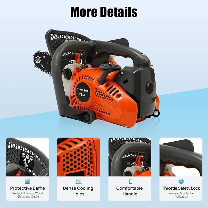 Gas Chainsaw, Gas Powered Chainsaws with Tool Bag, 2-Cycle Handheld Cordless Petrol Gasoline Chain Saw for Cutting Tree Wood Trimming Garden Farm (25.4cc 11.8inch)