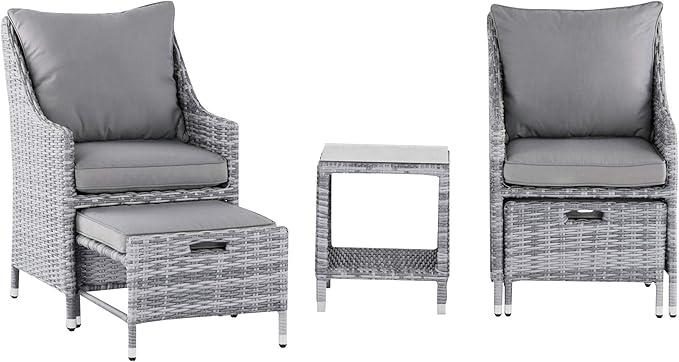 Elle Decor Vallauris Patio Outdoor Furniture Collection, Premium All Weather Wicker, 5 Piece Non-Reclining Set, Gray