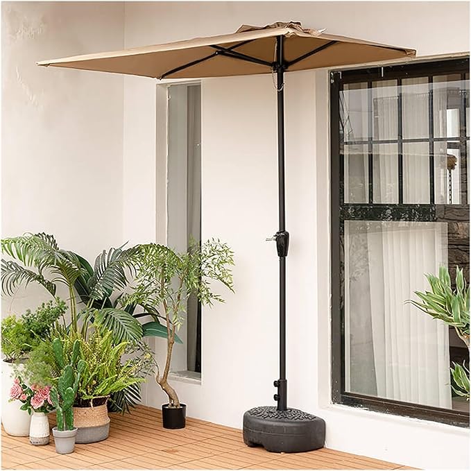 Half Rectangular Patio Umbrella, Small Half Parasol With Crank, For Cafe Wall Balcony Door Deck
