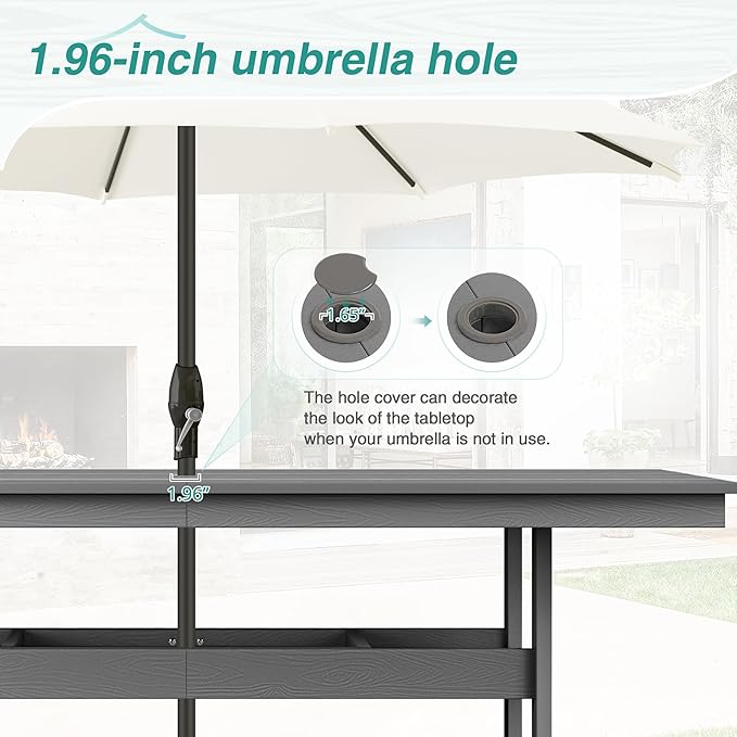 9 Piece Patio Dining Set, 80" Rectangle HDPS Weather Resistant Outdoor Table & 8 Patio Chairs Set with 1.96" Umbrella Hole, 300LBS Heavy Duty for Backyard Deck Balcony, Grey