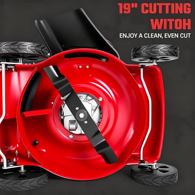 19" 3 in 1 Self Propelled Gas Lawn Mower | 131cc Gas Push Mower with 50L Grass Catcher | 8-Position Height Adjustment | Mulch/Bag/Side Discharge | Big Wheels Red