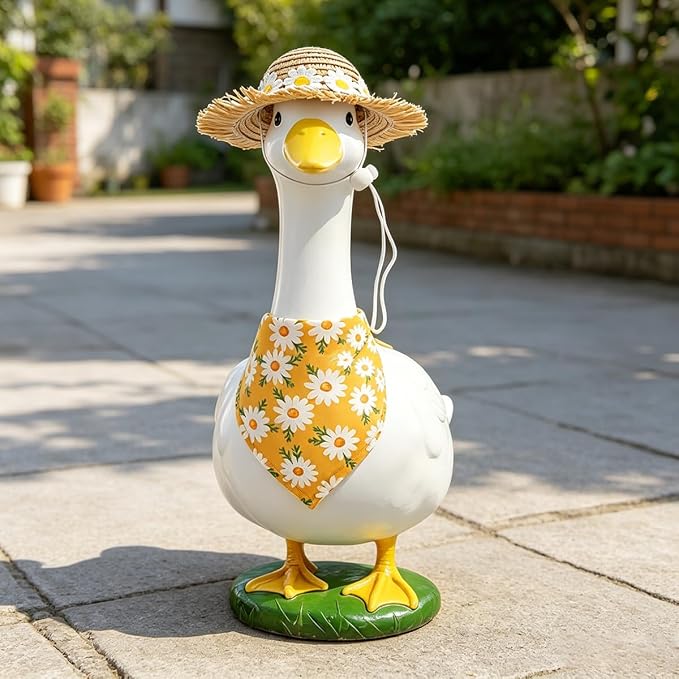 Summer Porch Goose Outfits for 23" 17" Lawn Porch Goose Statue Costume Cute Yellow Daisy Bandana and Hat for Garden Patio Statue Art Decor