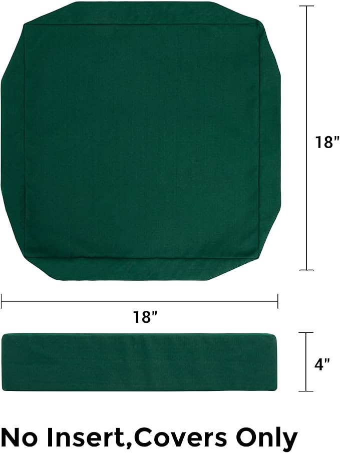 Outdoor Cushion Covers 18 x 18 x 4 inch,Set of 2,Non-Slip Grips Bottom,Replacement Cushion Covers for Garden Patio Furniture Couch Chair,Fade-Resistant Slipcover Only,No Insert(Blackish Green)