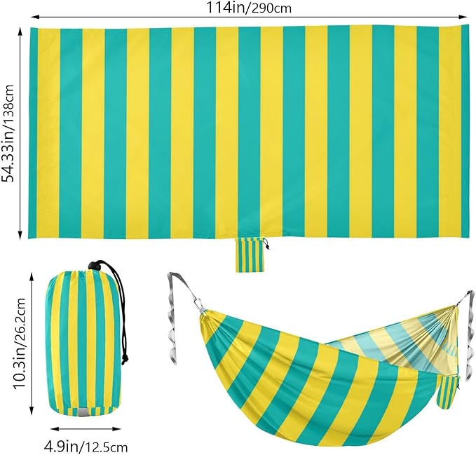 Yellow Blue Simple Stripe 330lb Capacity Hammocks for Camping Fabric Hammock for Patio Backyard Lounge Base hamaca para acampar