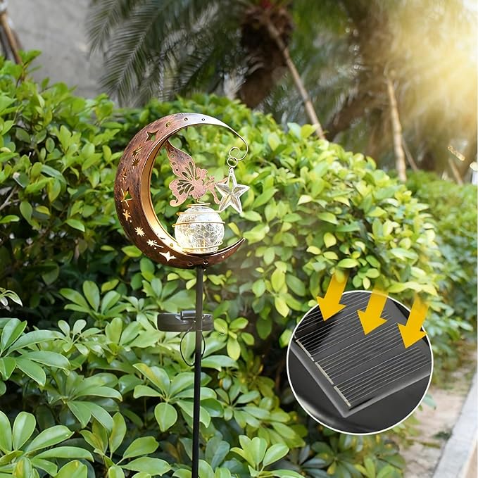 Garden Decorations Solar Light Outdoor-Moon Elf Lights with Crackle Glass Globe, Decoration for Pathway Lawn Patio Courtyard Backyard.(Moon Elf)