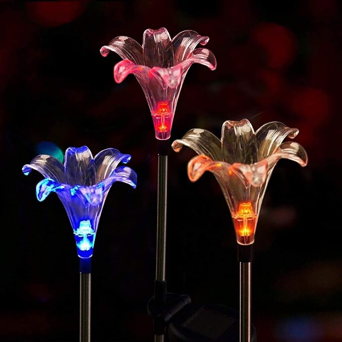 CANDLE CHOICE Solar Powered Landscape LED Lights Outdoor Waterproof Color Changing Garden Stake Lights for Outside Yard Lawn Flower Beds Plant Path Christmas Decorations Figurine Lily 2 Pack