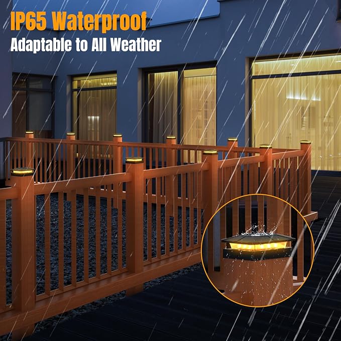 4x4 Solar Fence Post Cap Lights Outdoor Waterproof, 4 Pack | IP65, 3 Modes Auto On/Off,Deck, Garden, Patio, Deck, Backyard, Porch, Sidewalk