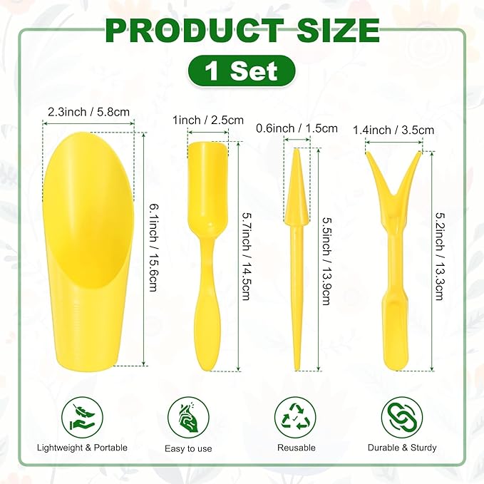 M METERXITY 1-Set Garden Shovel Hand Tools Transplanting Succulent Cultivation Digging Scoops Kits, Plastic Mini Garden Tool Set for Flower Planting/Bonsai Potting [Yellow]