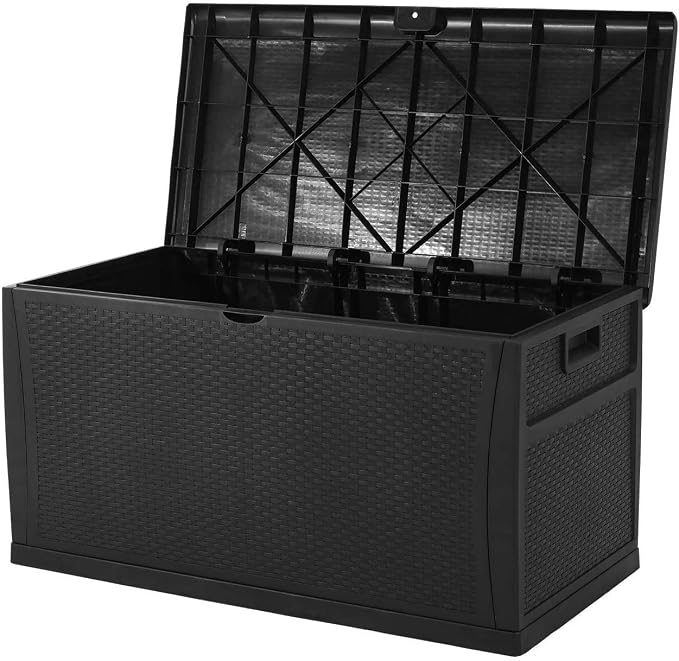 Crownland 120 Gallon Outdoor Patio Storage Deck Box Backyard Resin Container Weatherproof Box Patio Garden Furniture Storage Boxes All Weather Using,Black