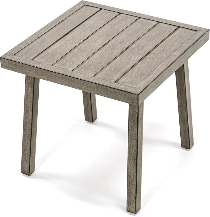 HAPPATIO Square Outdoor Side Table, Aluminum Modern Accent Side Table, Rustproof & Easy Maintenance for Deck, Lawn, Outside (Grey)