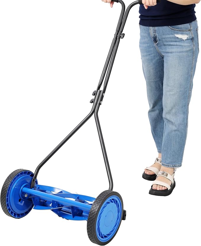 14in Push Reel Lawn Mower 5-Blade Manual Grass Cutter for Small Lawns,Lightweight & Eco-Friendly Adjustable Cutting Height 0.5"-2.25",Noise-Free & Low Maintenance,Black Color