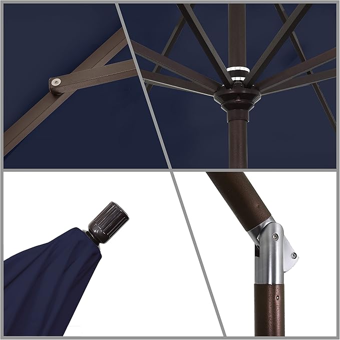 California Umbrella 9' Round Aluminum Market Umbrella, Crank Lift, Collar Tilt, Bronze Pole, Sunbrella Spectrum Cilantro