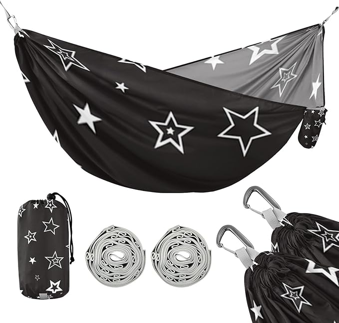 Black Star Silver 330lb Capacity Hammocks for Camping with Portabl Carry Bag Indoor Hammock for Patio Backyard Lounge Base Base para poner hamaca