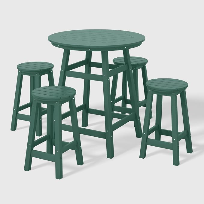 WestinTrends Malibu 5-Piece HDPE Outdoor Patio Dining Bar Bistro Table Set with Counter High Round Bar Stools