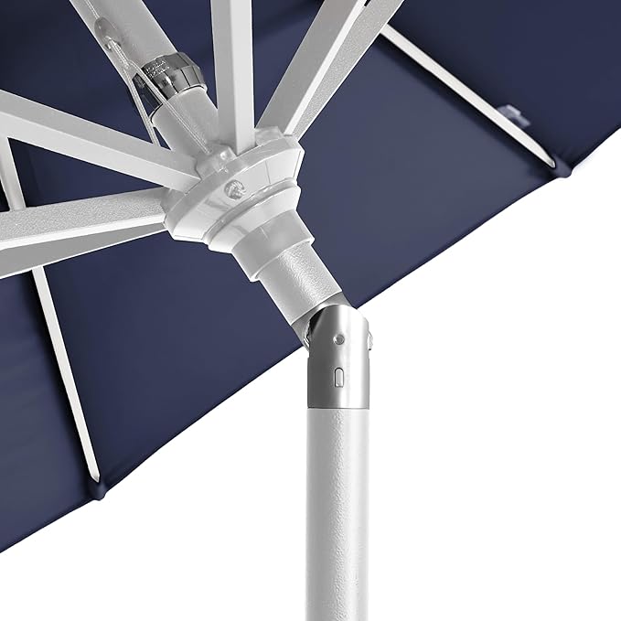 California Umbrella 5-Year-Non-Fading, 9Ft Premium Patio Umbrella, Hand-Crank, Button-Tilt, White Frame, Solution Dyed Navy Fabric