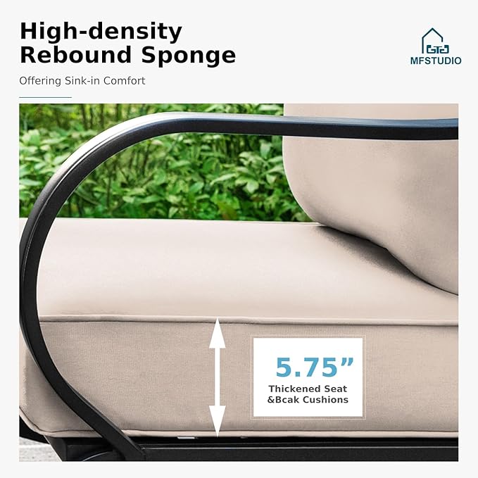 MFSTUDIO Metal Patio Conversation Sets, Outdoor Furniture Sofas Set of 2, 2 Pieces Durable Steel Frame Patio Rocking Chairs with 5.8" Beige Cushions for Patio Garden Backyard Balcony