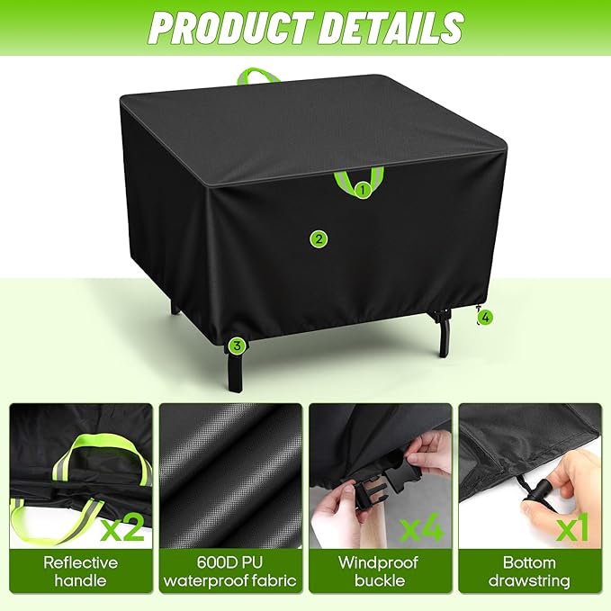 38 Inch Outdoor Table Cover, Square Patio Table Cover, 600D Oxford Heavy Duty Waterproof Furniture Protector for Small Table and Chair Sets, 38"L x 38"W x 28"H
