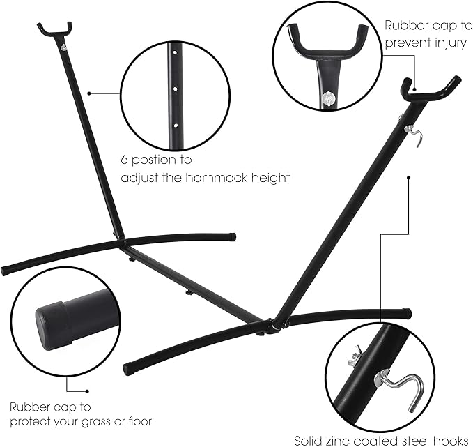 Hammock with Stand for Outside, Heavy Duty Space Saving Steel Stand with 450 lb Capacity,Double Hammock with Portable Carrying Bag, Hamacas para Adultos for Outdoors, Patio, Garden, Yard