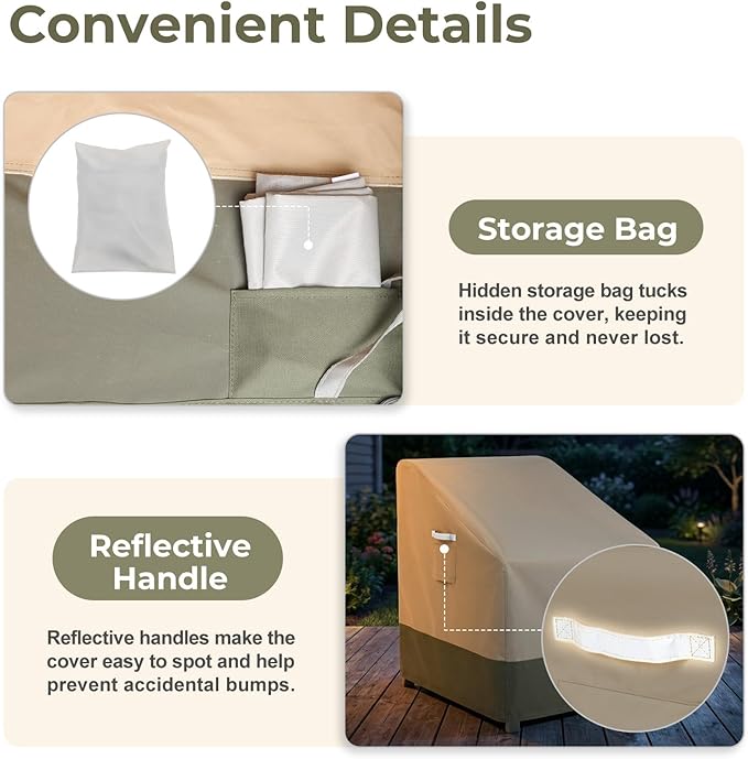 BPS Patio Chair Cover for Lawn Deep Seat and Deck Swivel Chairs, 600D Waterproof Cover with Attached Storage Bag and Reflective Handles for Outdoor Furniture, 34''W x 38''D x 38''H