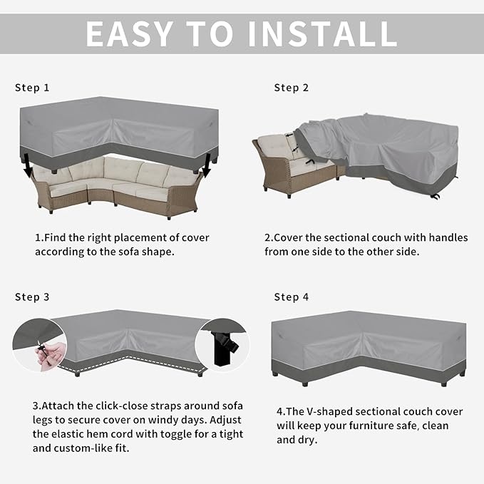 Easy-Going Outdoor L-Shaped Sectional Sofa Cover 83"X104" UV Resistant Patio Sectional Couch Cover Waterproof Lawn Patio Furniture Cover (Left Facing, Gray/Dark Gray)