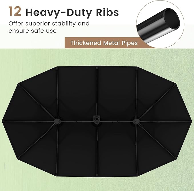 Tangkula 15FT Double-Sided Patio Umbrella with Base, Extra-Large Market Umbrella W/Crank System, Outdoor Twin Umbrella W/ 12-Rib Metal Structure & Air Vents for Garden, Backyard, Poolside