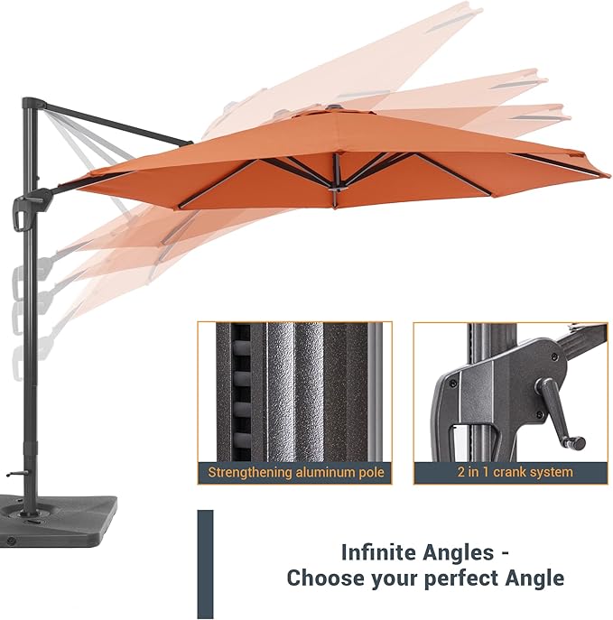 FLAME&SHADE 11 ft Cantilever Offset Patio Umbrella, Large Heavy Duty Outdoor Patio Umbrella Aluminum 360° Rotation Round Outdoor Umbrella for Deck,Pool,Backyard