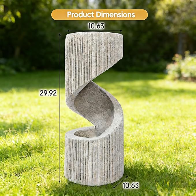 Outdoor Water Fountain with LED Lights - Resin Spiral Water Feature,29.9 Inch Modern Garden Decor for Patio, Yard & Lawn