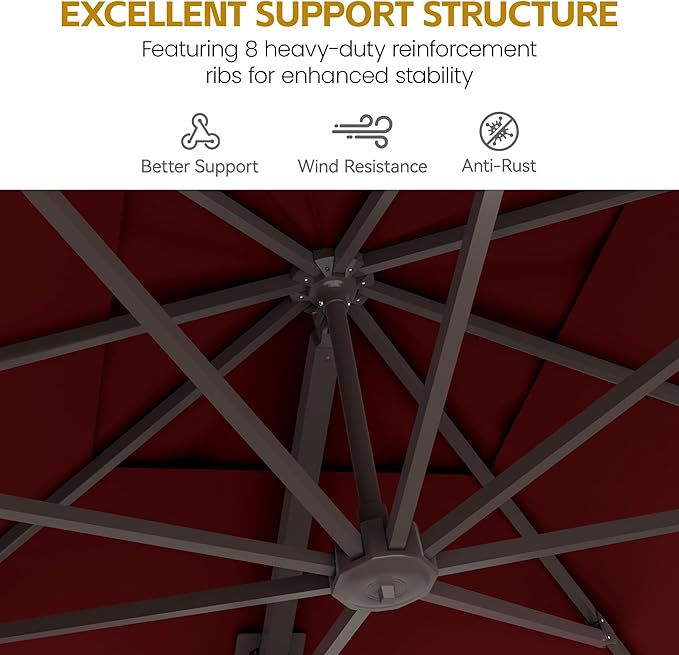 HASLE OUTFITTERS 10x10 FT Patio Cantilever Umbrella, Outdoor Offset Large Heavy Duty Umbrellas with 360° Rotation for Pool Garden Deck，Red