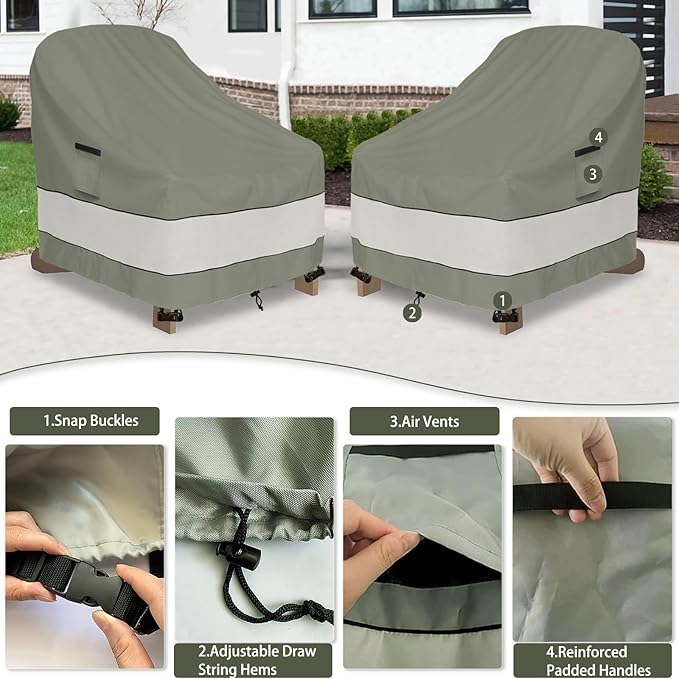 Outdoor Adirondack Chair Cover 2 Pack,Waterproof 100% Patio Chair Covers,32W x 35D x 36H inch,Patio Adirondack Chair Cover for Outdoor Chair -Grayish Green