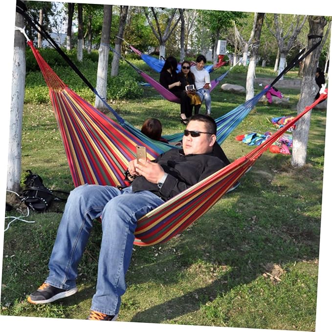 Abaodam Double Thickened Canvas Outdoor Hammock Swing Sleeping Bed with Two Bind Ropes and Carry Bag Heavy Duty Red Double Person Portable Hanging Sleeping Bed for Camping Travel