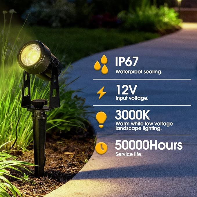 CPLIRIS Outdoor Landscape Lighting, LED Spot Lights Kit for Garden, Yard, House, Lawn, Tree, Flags, Fence Use, Warm White 2700k-3300k, IP67 Waterproof & Connectable - 8 Pack
