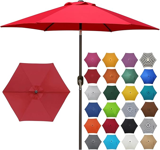 Blissun 7.5 ft Patio Umbrella, Yard Umbrella, Outdoor Market Umbrella with Push Button Tilt Crank (Red)