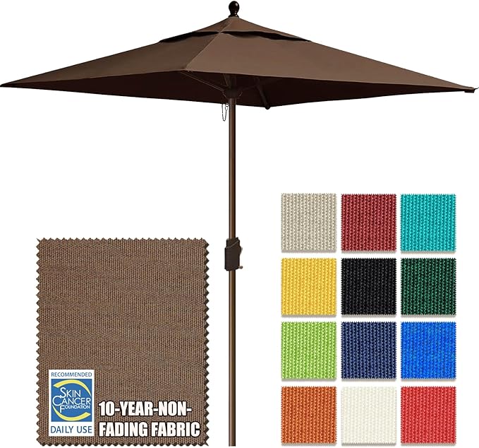 EliteShade USA 10-Year-Non-Fading 6x6Ft Square Market Patio Umbrella, UPF 50+ UV Protection Performance Sun Umbrella, Heavy Duty Commercial Grade Outdoor Table Umbrella with Crank, Windproof Vented Top for Garden, Pool, Deck and Outdoor Playsets, Chestnut