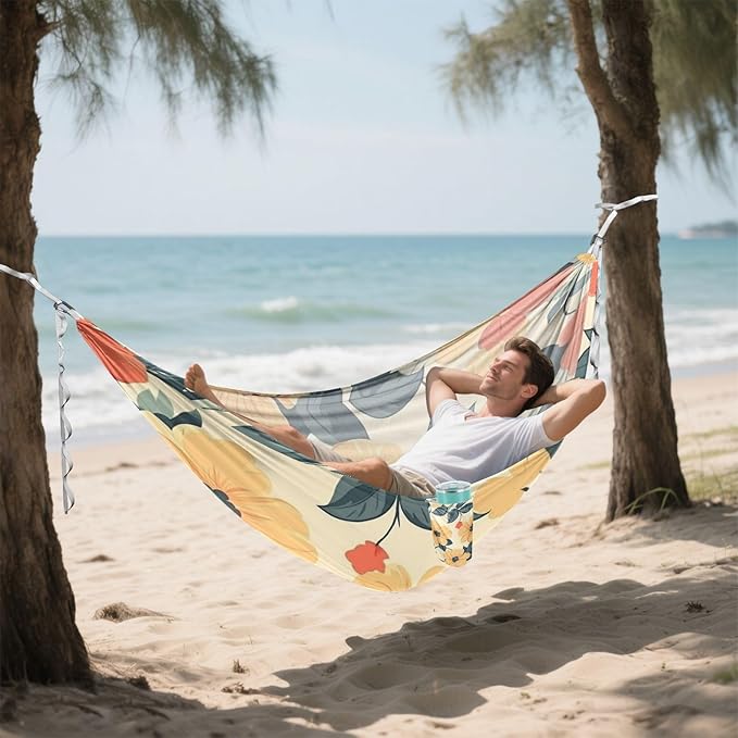 Retro Flowers Camping Hammocks Rope Hammock for Patio Backyard Lounge Base