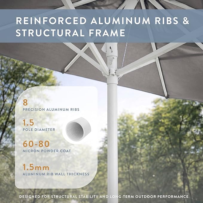 California Umbrella 10-Year Protection 9 Ft Outdoor Patio Umbrella, Pacifica Fade-Resistant Fabric, Auto-Tilt, Heavy Duty Aluminum Frame, 8 Reinforced Ribs for Pool or Deck, White Pole, Taupe