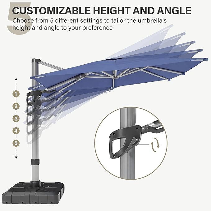 LAUSAINT HOME 11FT Square Cantilever Patio Umbrella, 360° Rotation Offset Umbrella with Aluminum Frame, Large Outdoor Sun Shade for Backyard, Pool, Deck, Lawn(Blue)